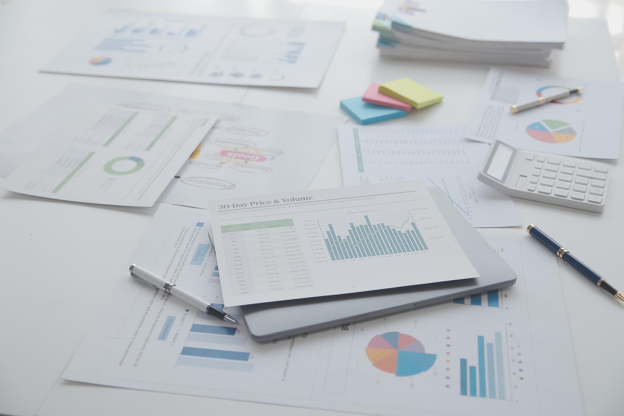 Portfolio mit Diagrammen und Kommentaren